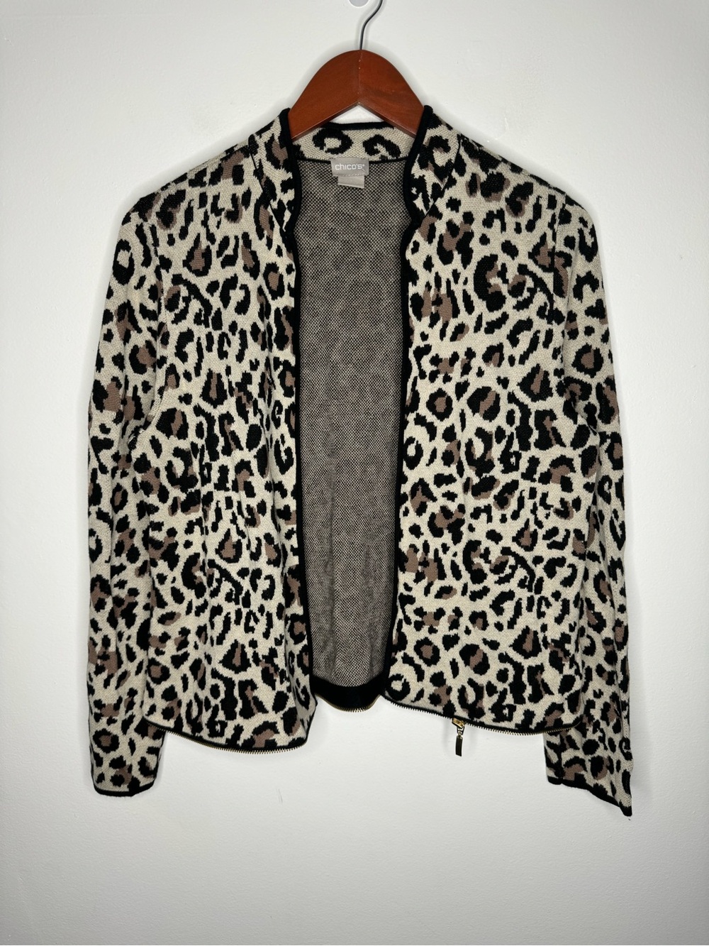 Chico’s Leopard Print Zip Front Knit Jacket Cardigan Women’s M Chico’s 1